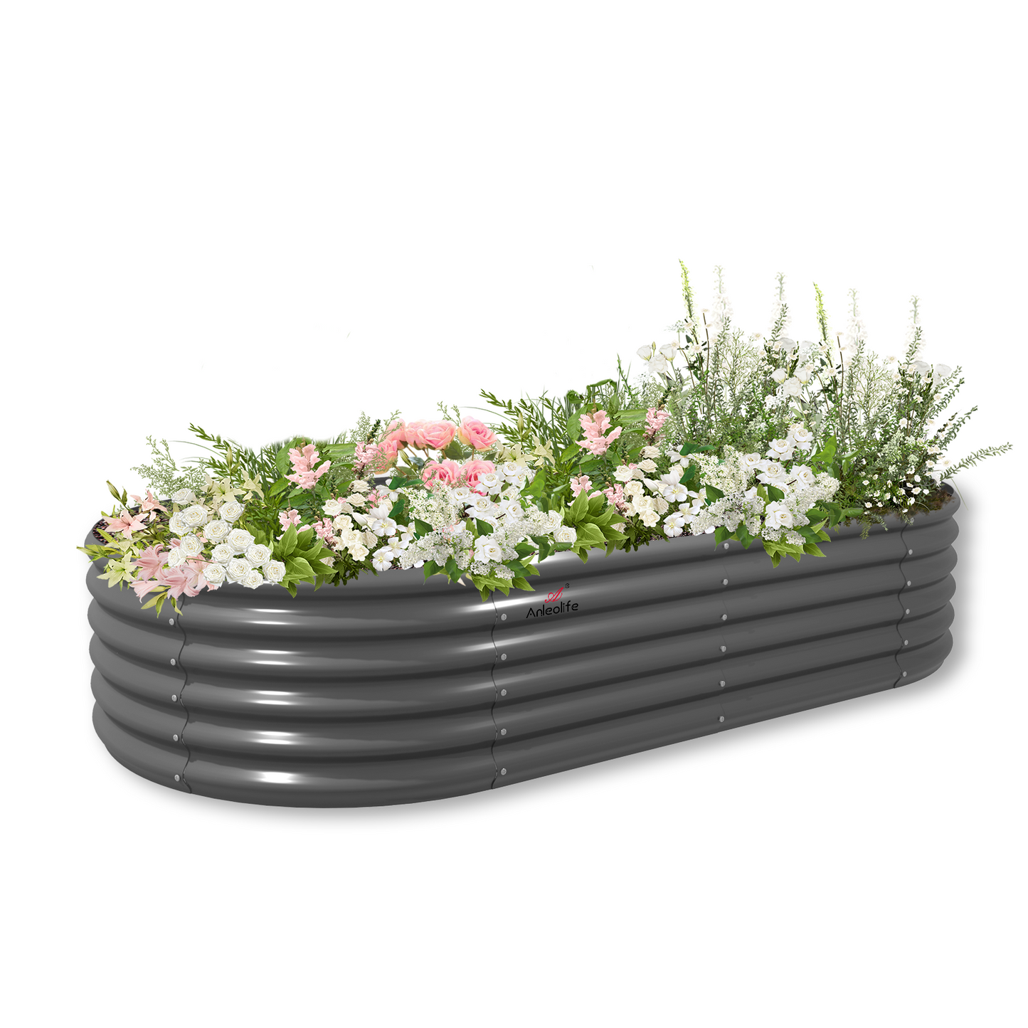 8x4x1.5ft Oval Modular Sturdy Metal Raised Garden Bed (Grey)