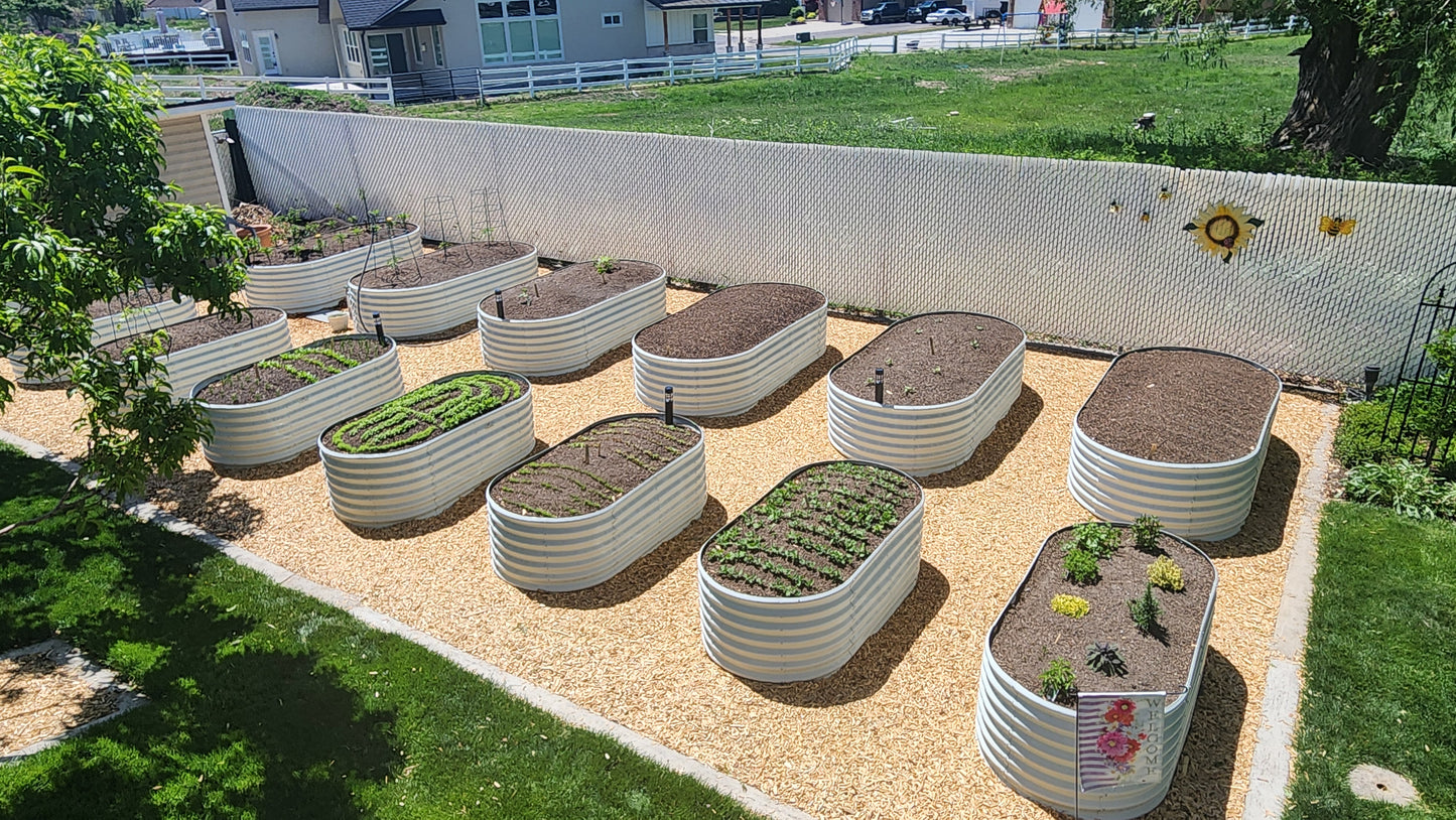 Set of 6: 8x4x2ft Oval Modular Metal Raised Garden Beds (White)