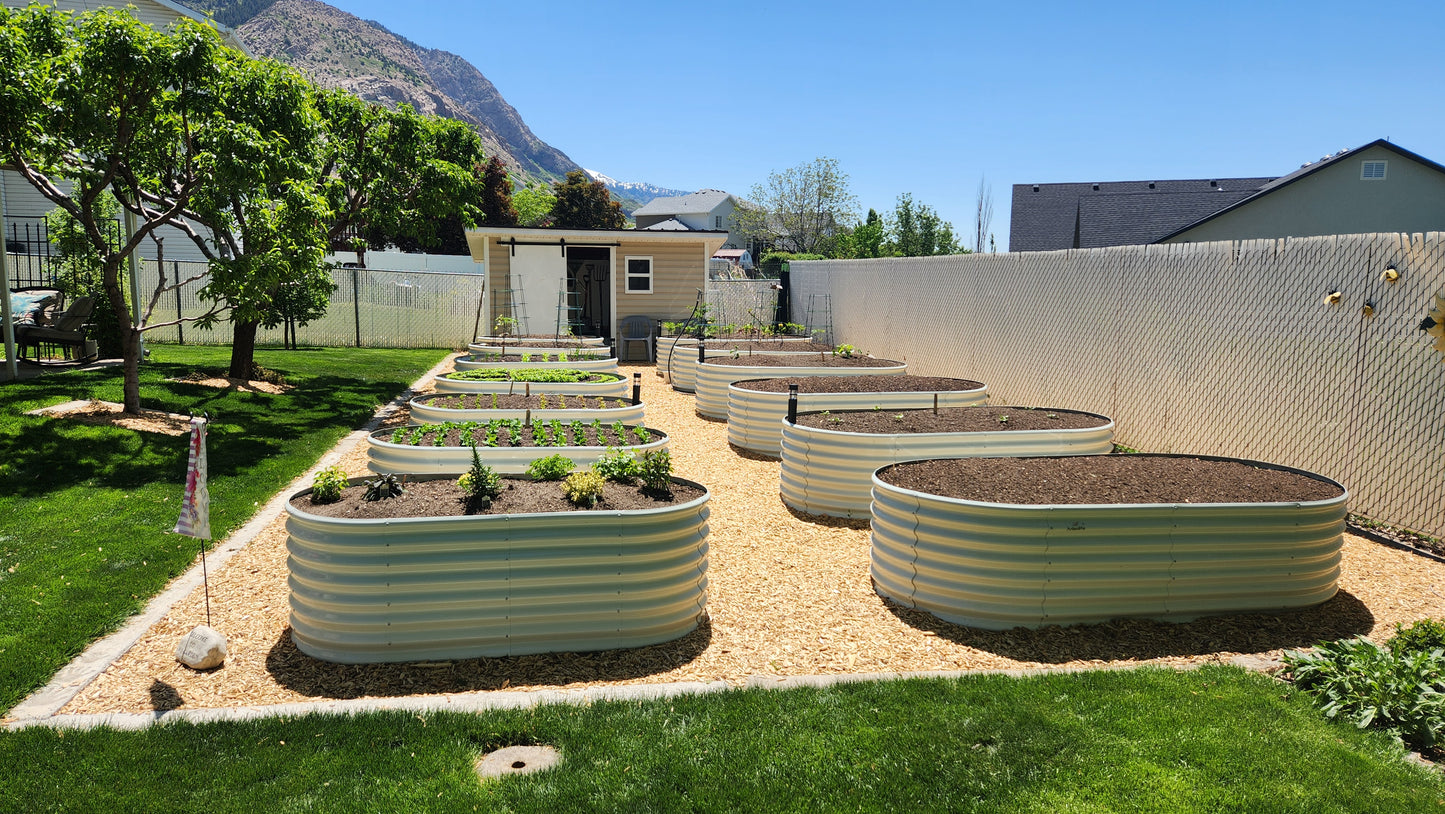 Set of 6: 8x4x2ft Oval Modular Metal Raised Garden Beds (White)