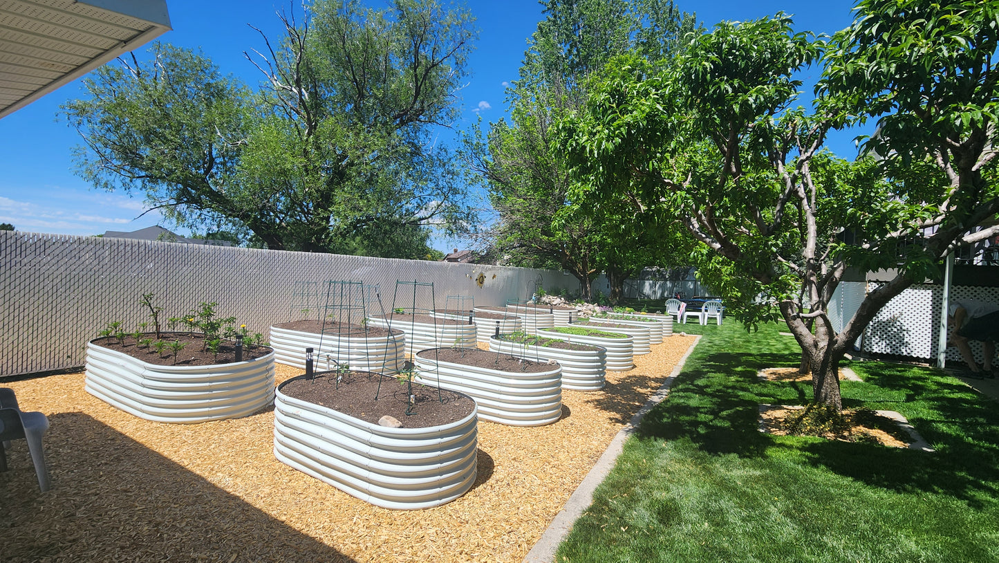Set of 6: 6x3x2ft Oval Metal Raised Garden Beds (White)