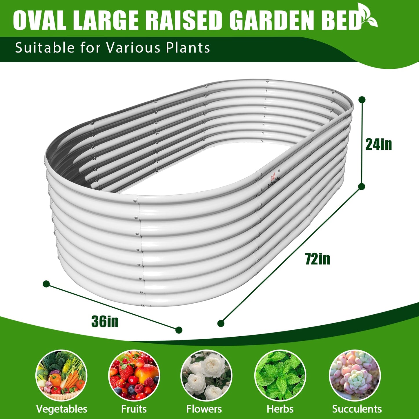 Set of 4: 2 pcs (8x4x1.5ft) + 2 pcs (6x3x2ft) Oval & Rectangular Metal Raised Garden Beds (White)