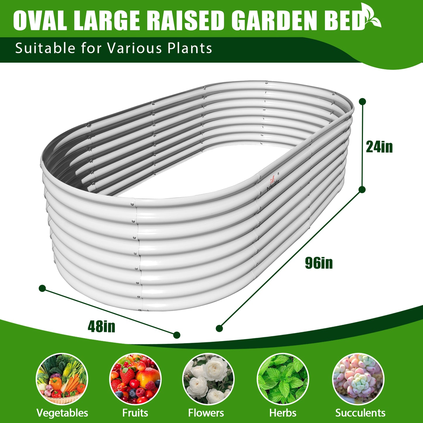 Set of 2: Oval Modular Metal Raised Garden Bed (White or Grey)