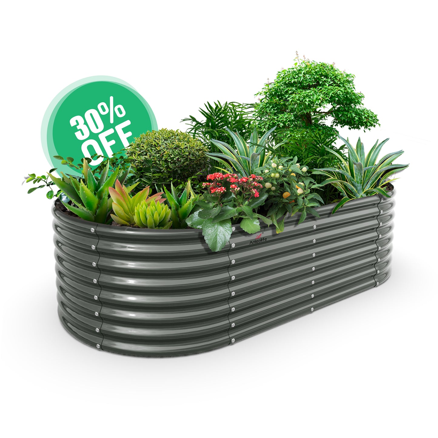 Oval Modular Metal Raised Garden Bed (Grey)
