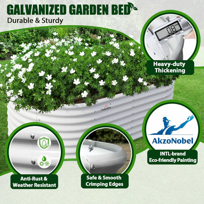 Set of 6: 6x3x2ft Oval Metal Raised Garden Beds (White)