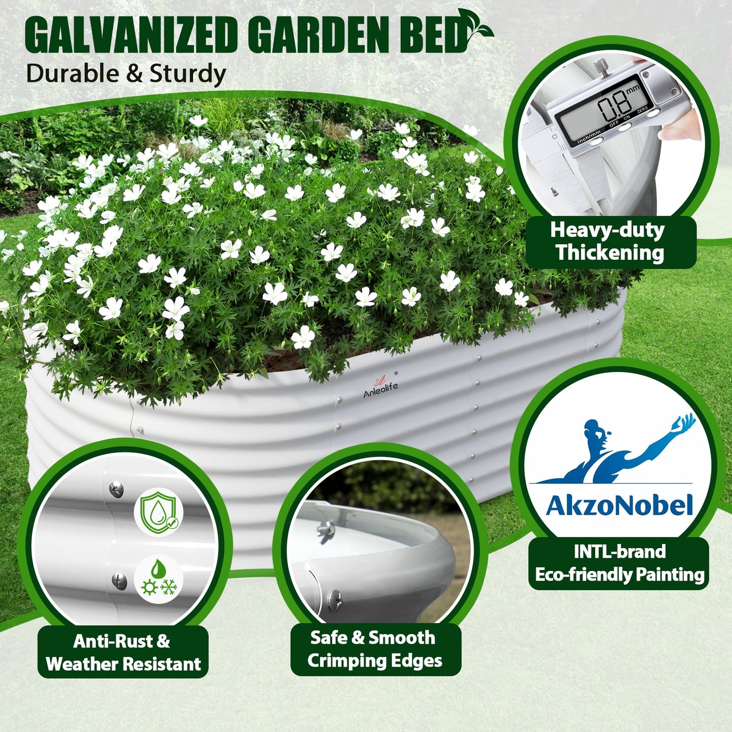 Set of 6: 2pcs(4x1.5ft) & 4 pcs (6x3x2ft) Metal Raised Garden Bed (White)