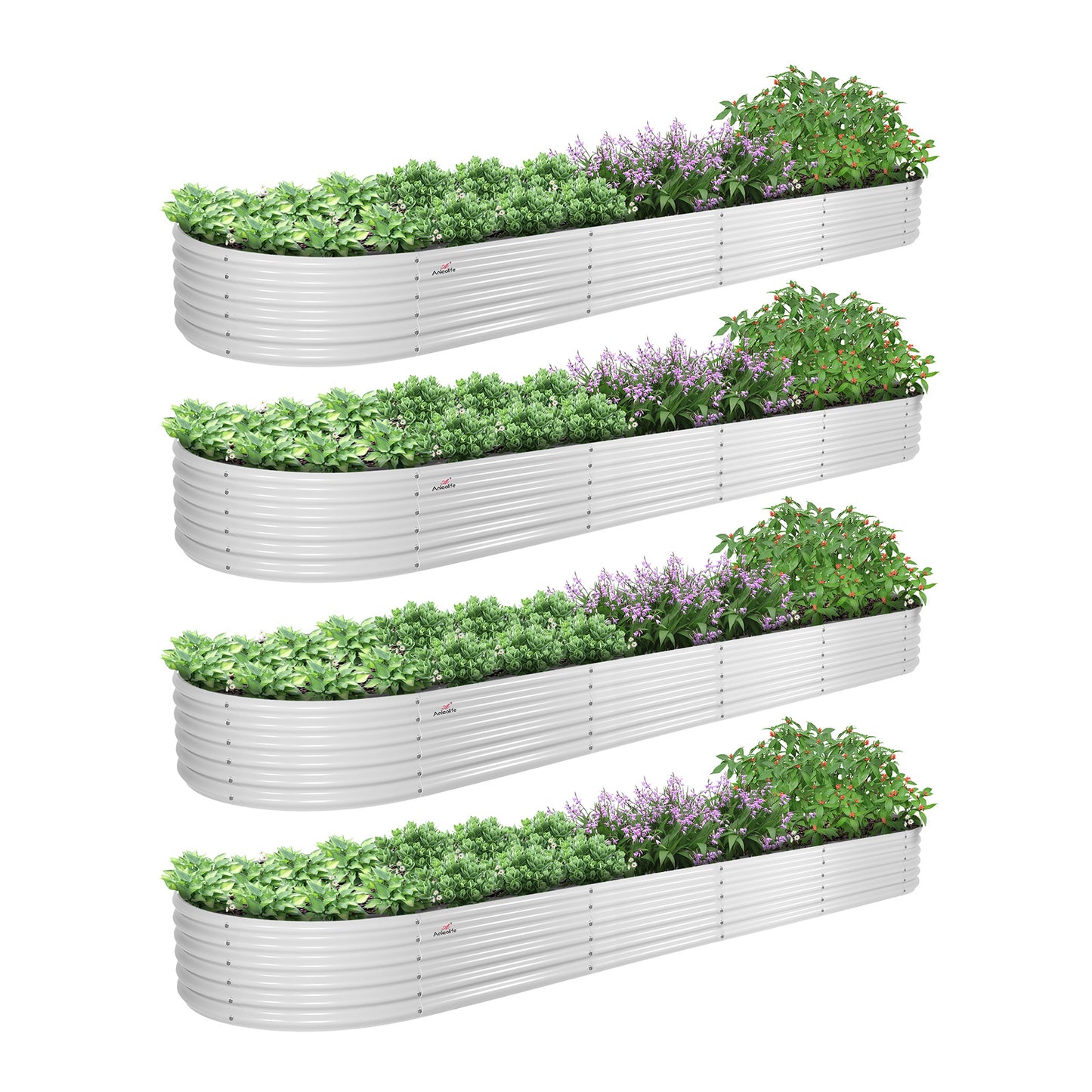 12x3x1.5ft Oval Modular Metal Raised Garden Bed Set (White/Grey)