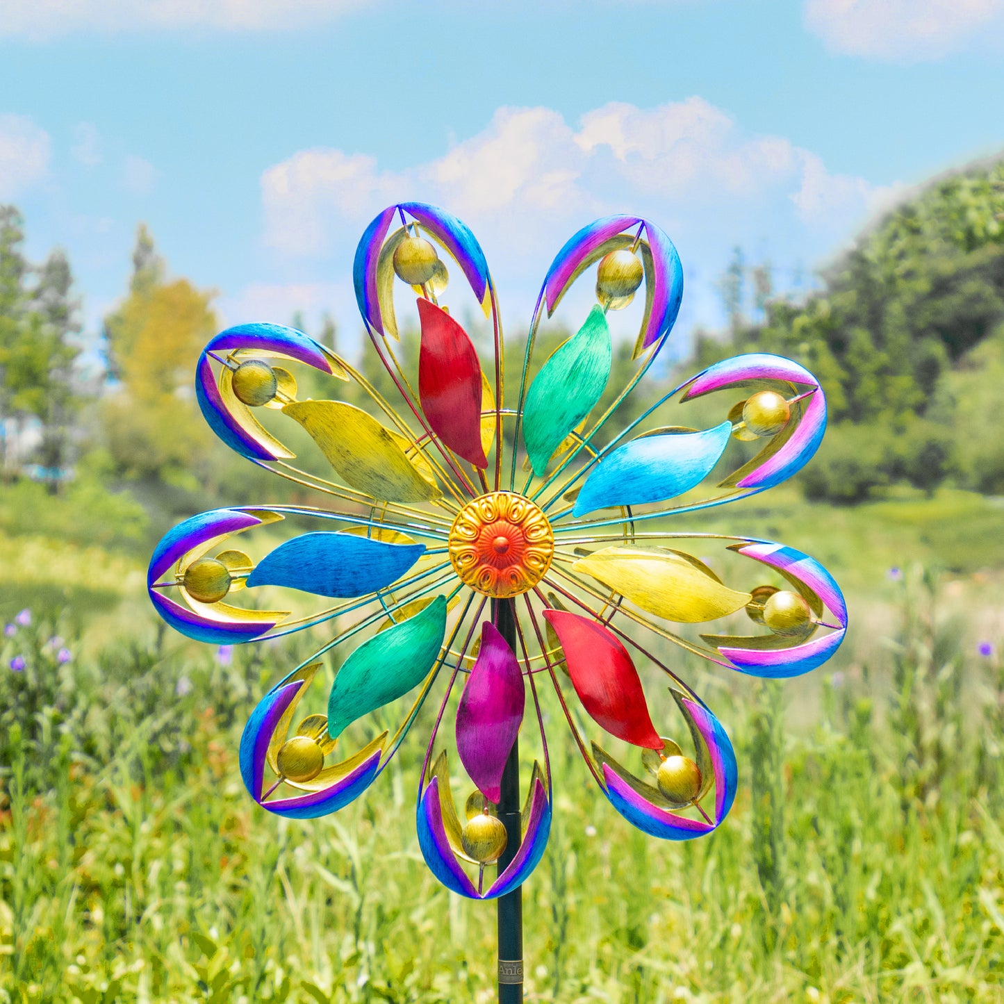 Adjustable 84"/60" Metal Wind Spinner – Large Outdoor Kinetic Garden Sculpture (WS04)