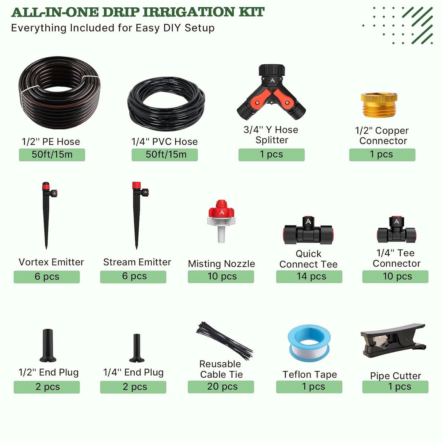 100FT Garden Drip Irrigation Kit with Adjustable Emitters