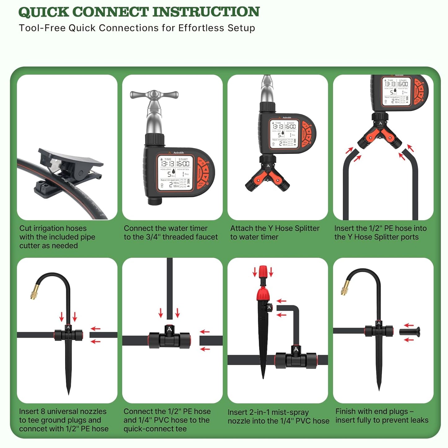 82.4FT Automatic Drip Irrigation Kit with Timer & Adjustable Nozzles