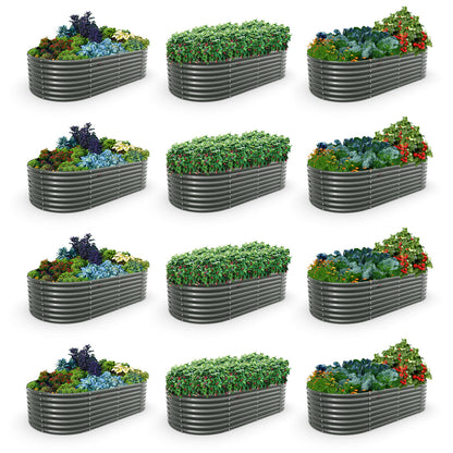 Set of 12: 8x4x2ft Oval Modular Metal Raised Garden Beds (Grey)