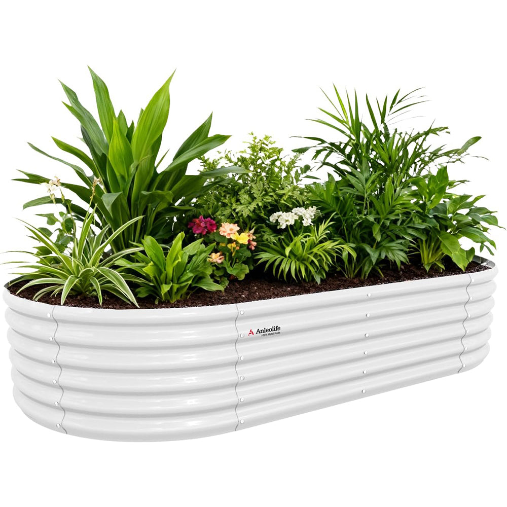 8x4x1.5ft Oval Modular Sturdy Metal Raised Garden Bed Set (White)