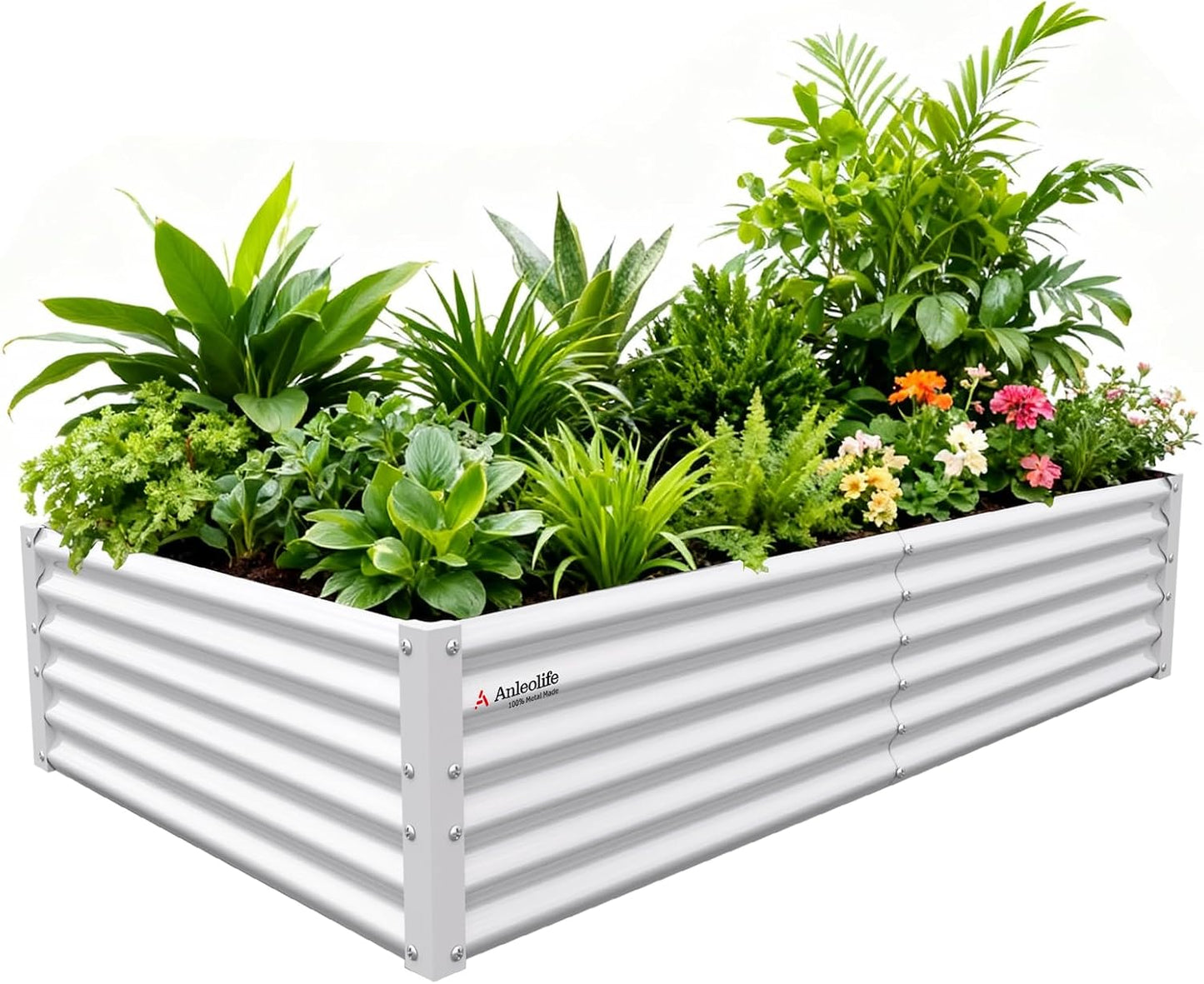 6x3x1.5ft Rectangular Modular Metal Raised Garden Bed (White)