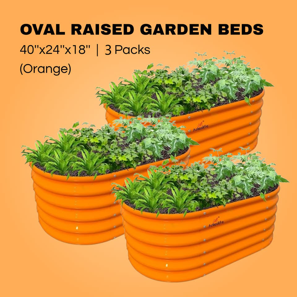 Garden Play – 40''x24''x18'' Oval Raised Garden Beds for Kids (3 packs, Orange)