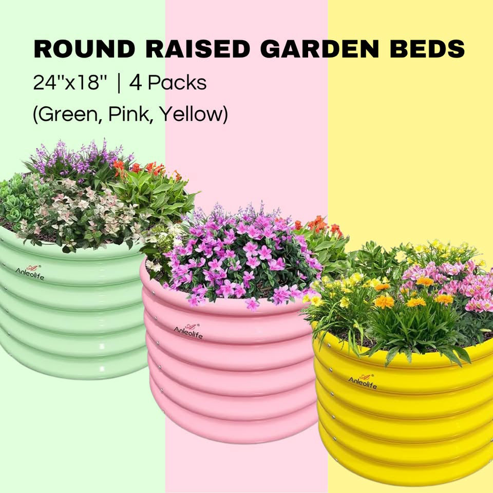 Garden Play – 24''x18'' Round Raised Garden Beds for Kids (4 packs)