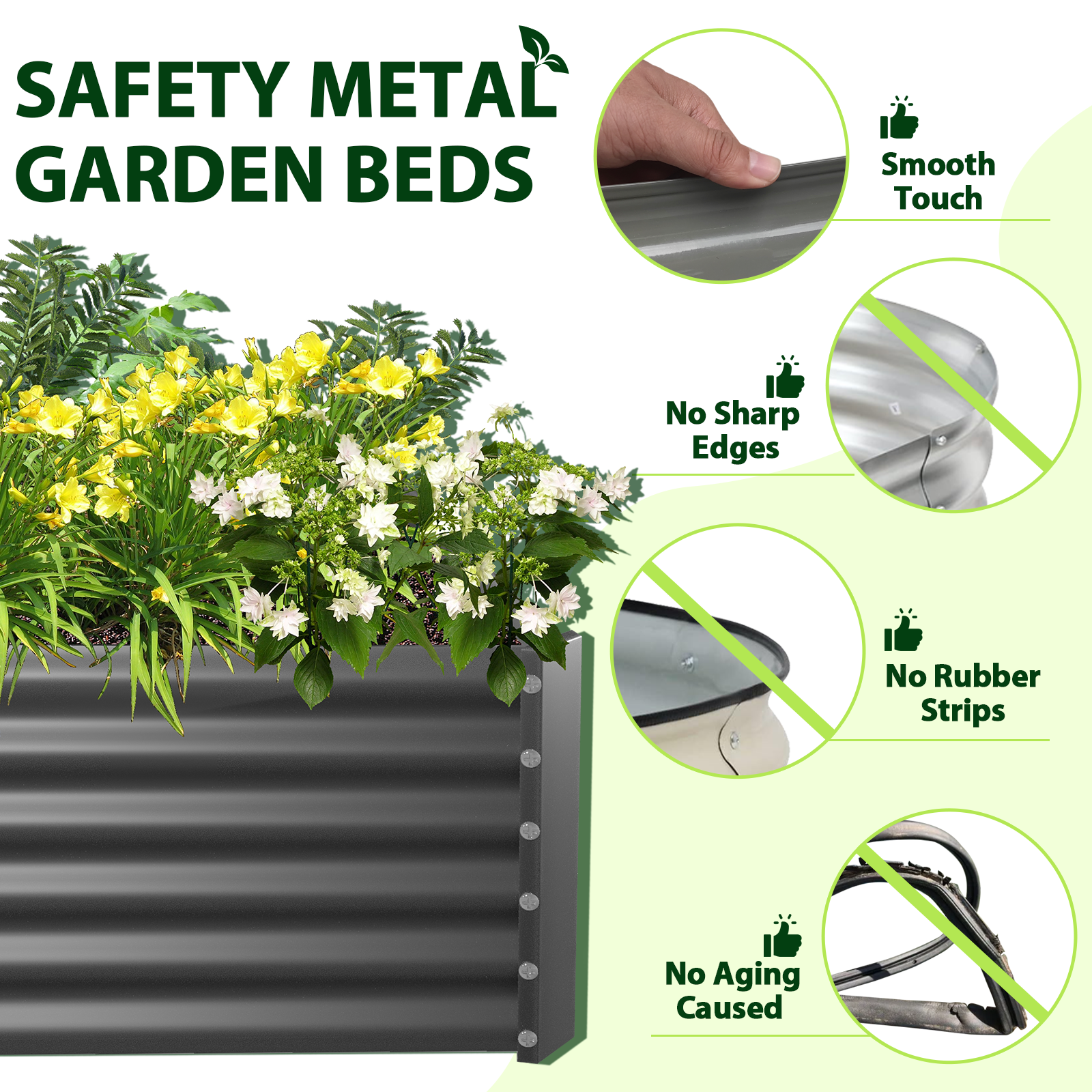 6x3x1.5ft Rectangular Modular Metal Raised Garden Bed (Grey)
