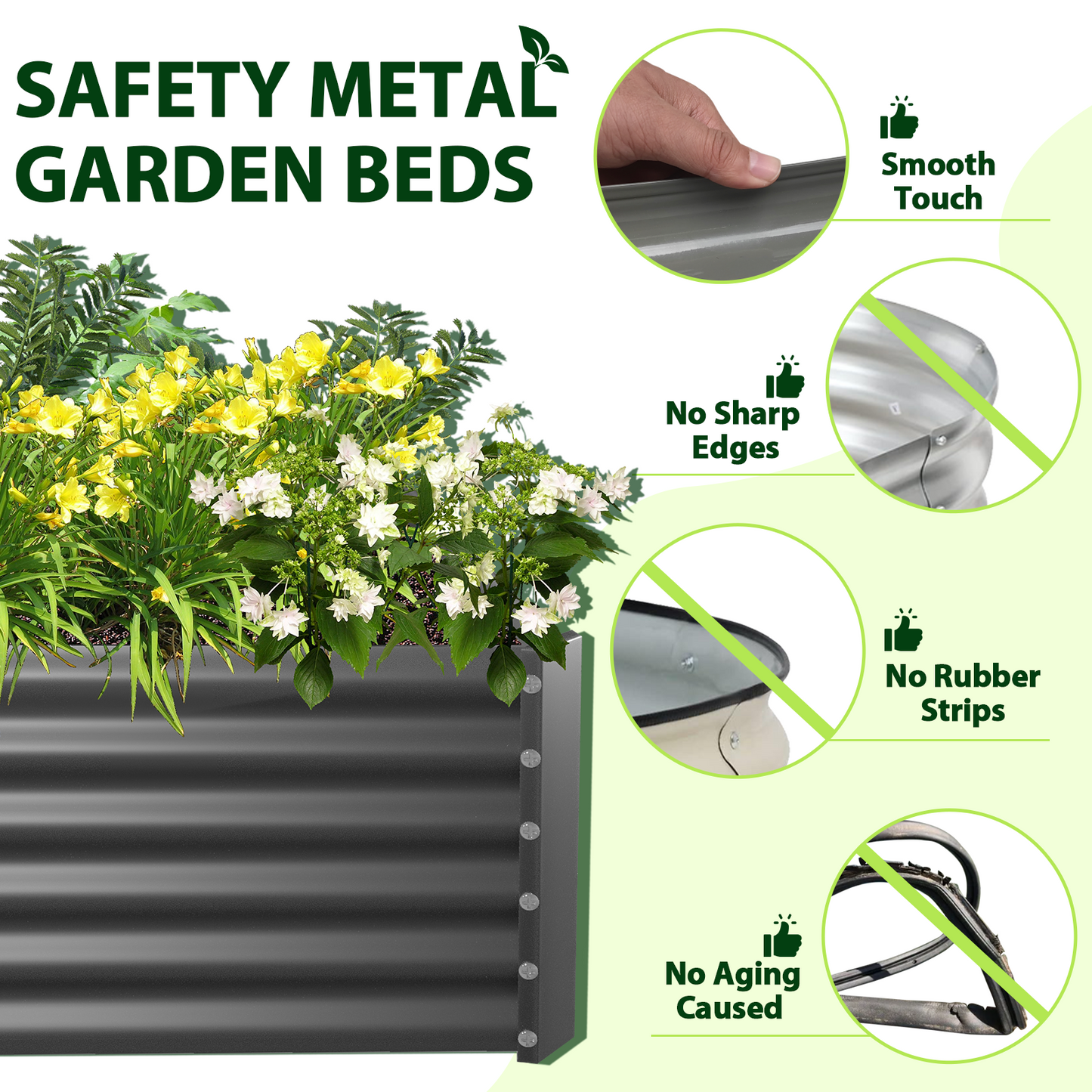 Set of 6: 6x3x1.5ft Rectangular Modular Metal Raised Garden Bed (Grey)