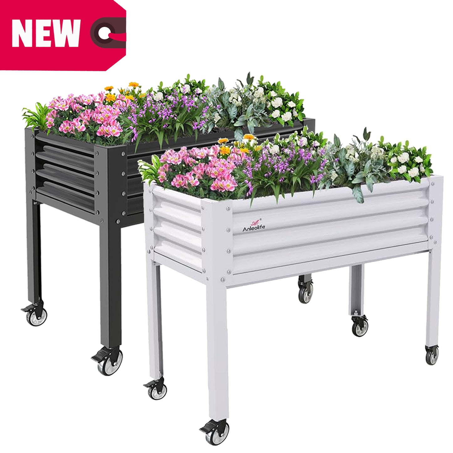 GardenEase- 48''x24''x35''Tall Elevated Bed with wheels (White/Grey)