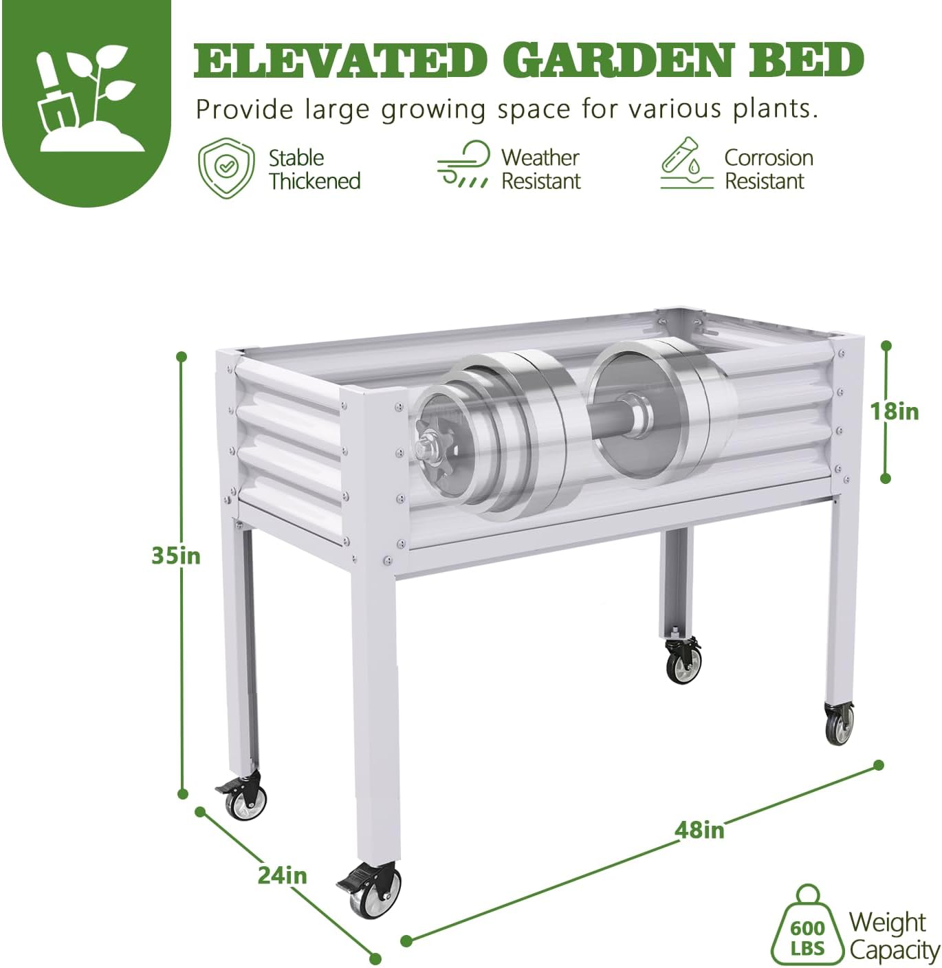 Set of 6: 48''x24''x35''Tall Elevated Bed with wheels, GardenEase (White)