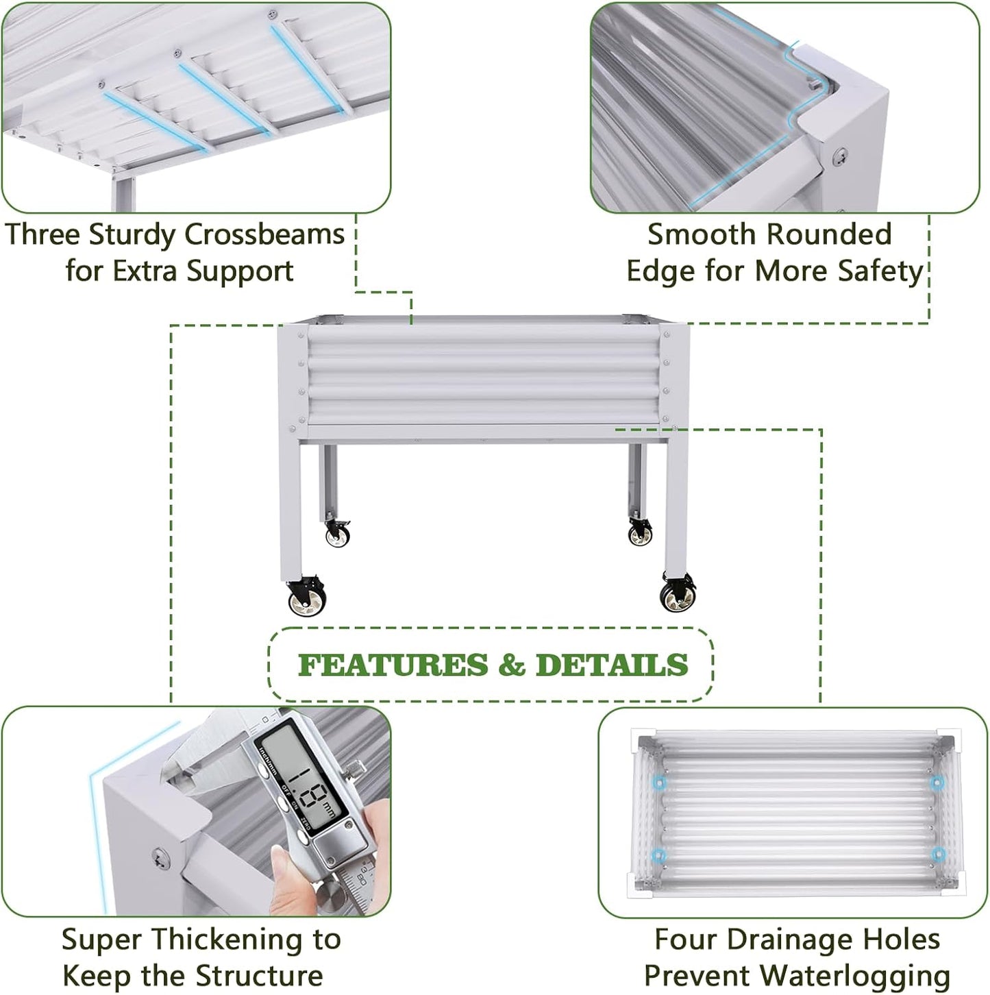 Set of 6: 48''x24''x35''Tall Elevated Bed with wheels, GardenEase (White)