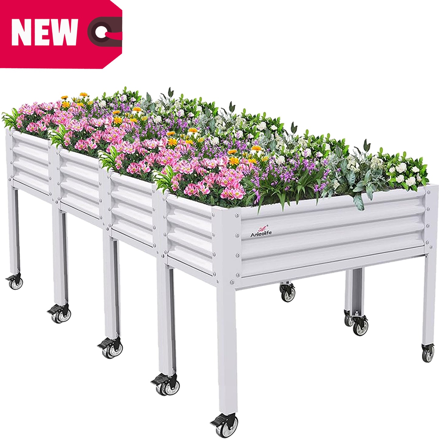 Set of 6: 48''x24''x35''Tall Elevated Bed with wheels, GardenEase (White)