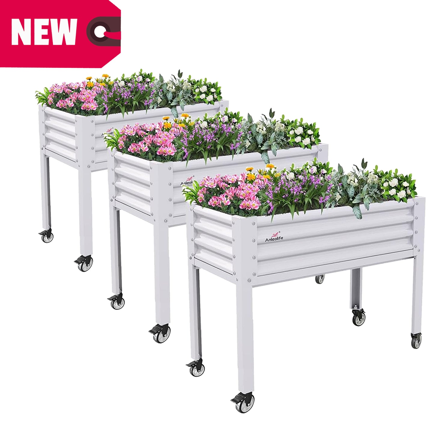 Set of 6: 48''x24''x35''Tall Elevated Bed with wheels, GardenEase (White)