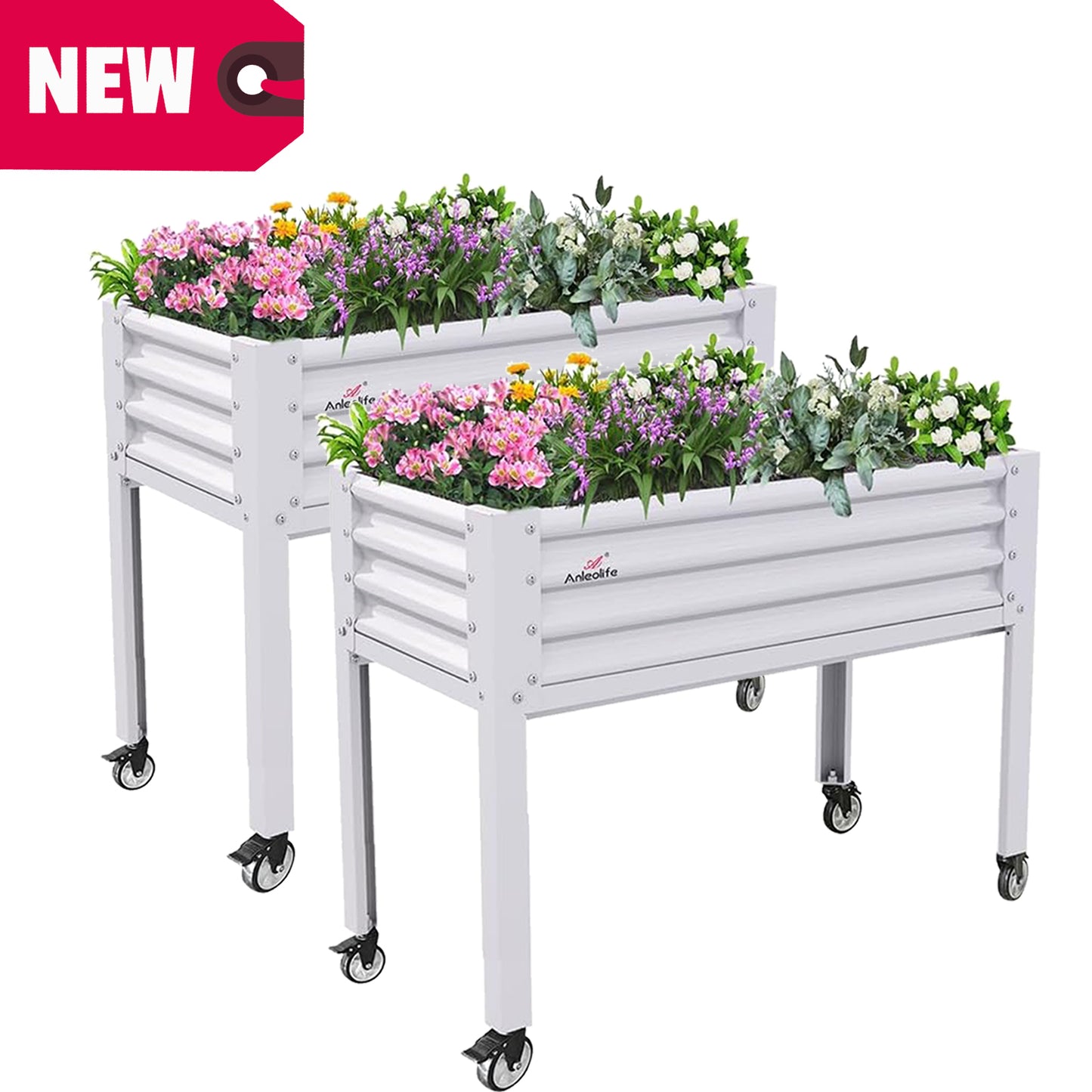 Set of 6: 48''x24''x35''Tall Elevated Bed with wheels, GardenEase (White)