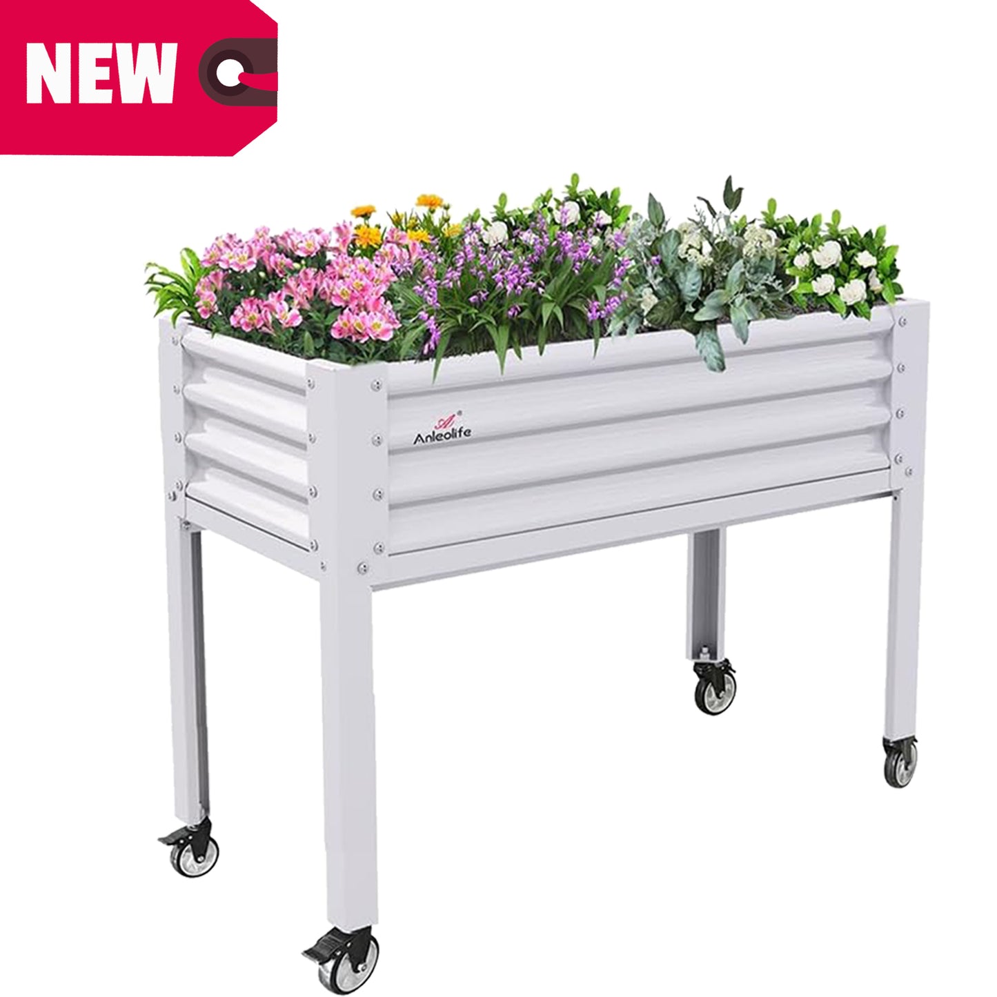 Set of 6: 48''x24''x35''Tall Elevated Bed with wheels, GardenEase (White)