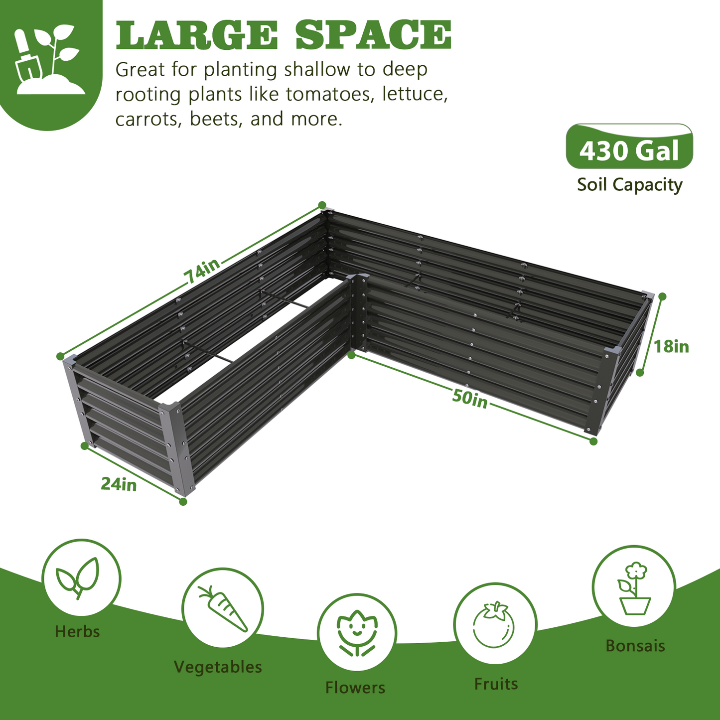 Set of 8: 74''x74''x18'' & 96'' x48'' x18'' Geometric Metal Raised Garden Bed Layout (White/Gray)