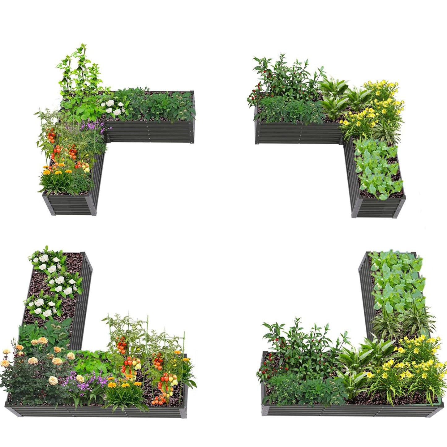 74''x74''x18'' L-shaped Galvanized Steel Raised Garden Bed - Gray