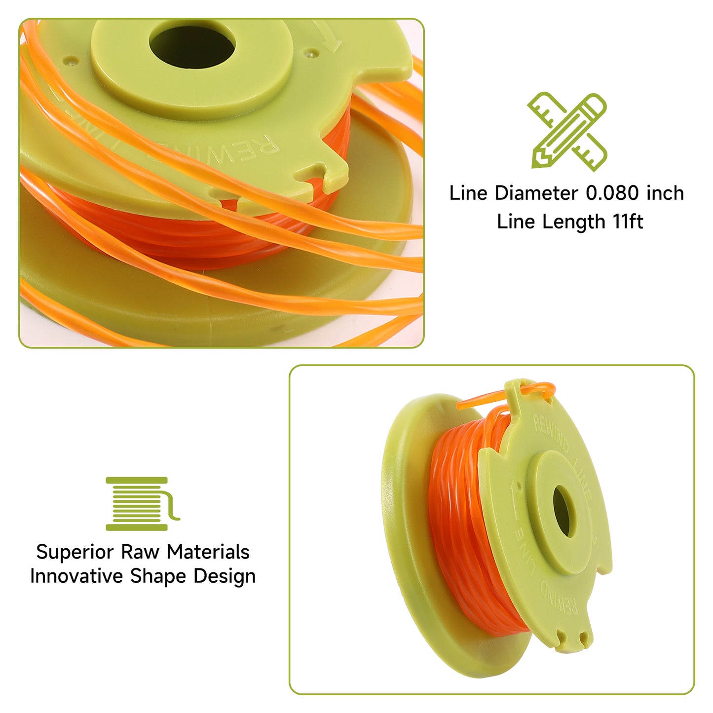.080''x11ft Twisted Line Spool Replacement for RYOBI 18v 24v 40v Trimmers