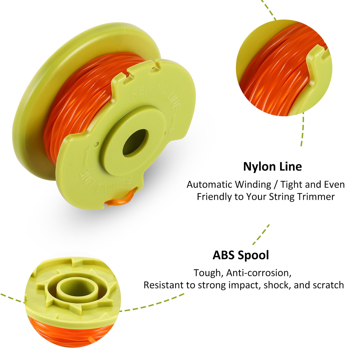 .080''x11ft Twisted Line Spool Replacement for RYOBI 18v 24v 40v Trimmers