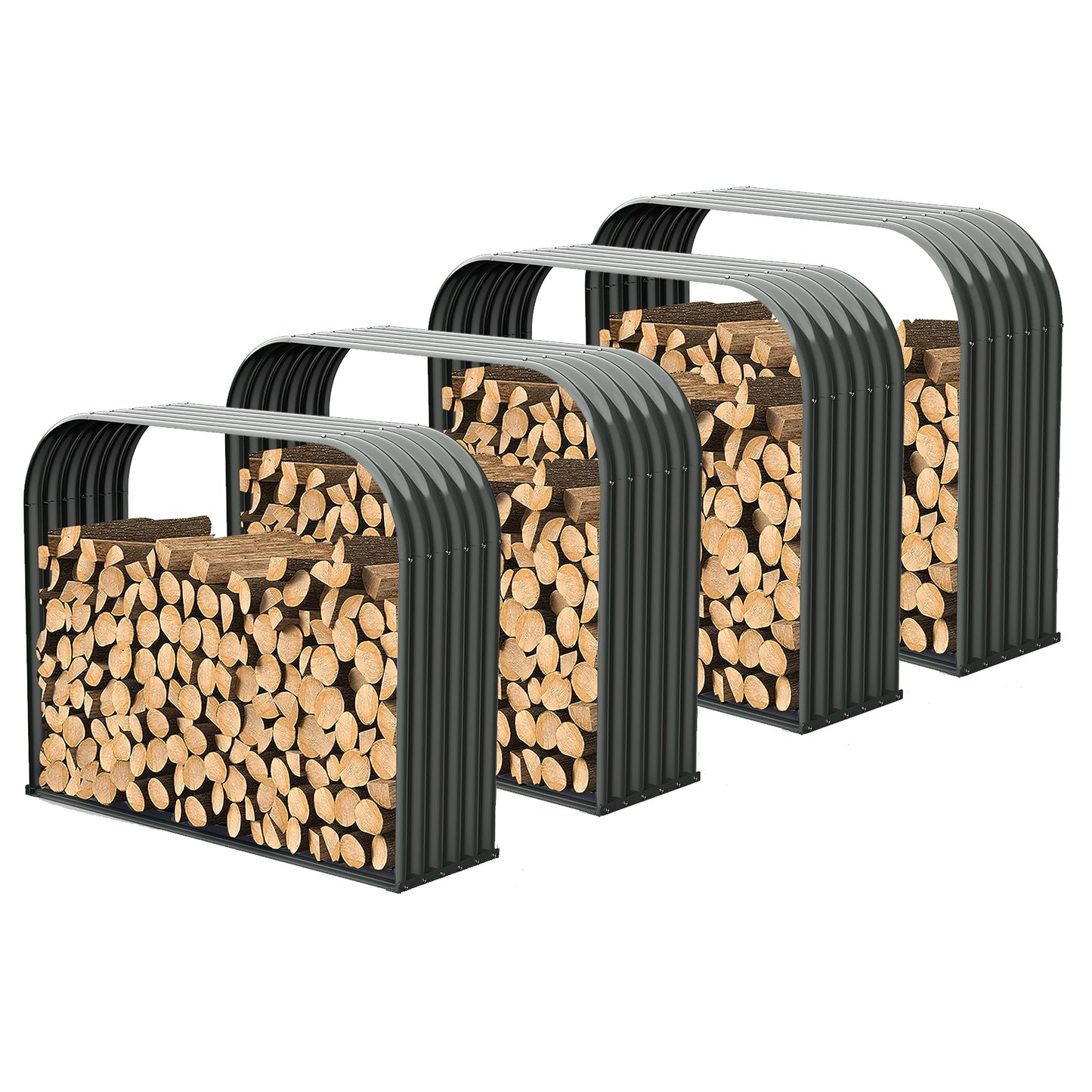 Set of 4:18"D x 59"W x 48"H, 29 cu ft, Heavy Duty Log Holder, Galvanized Steel Firewood Storage Organizer