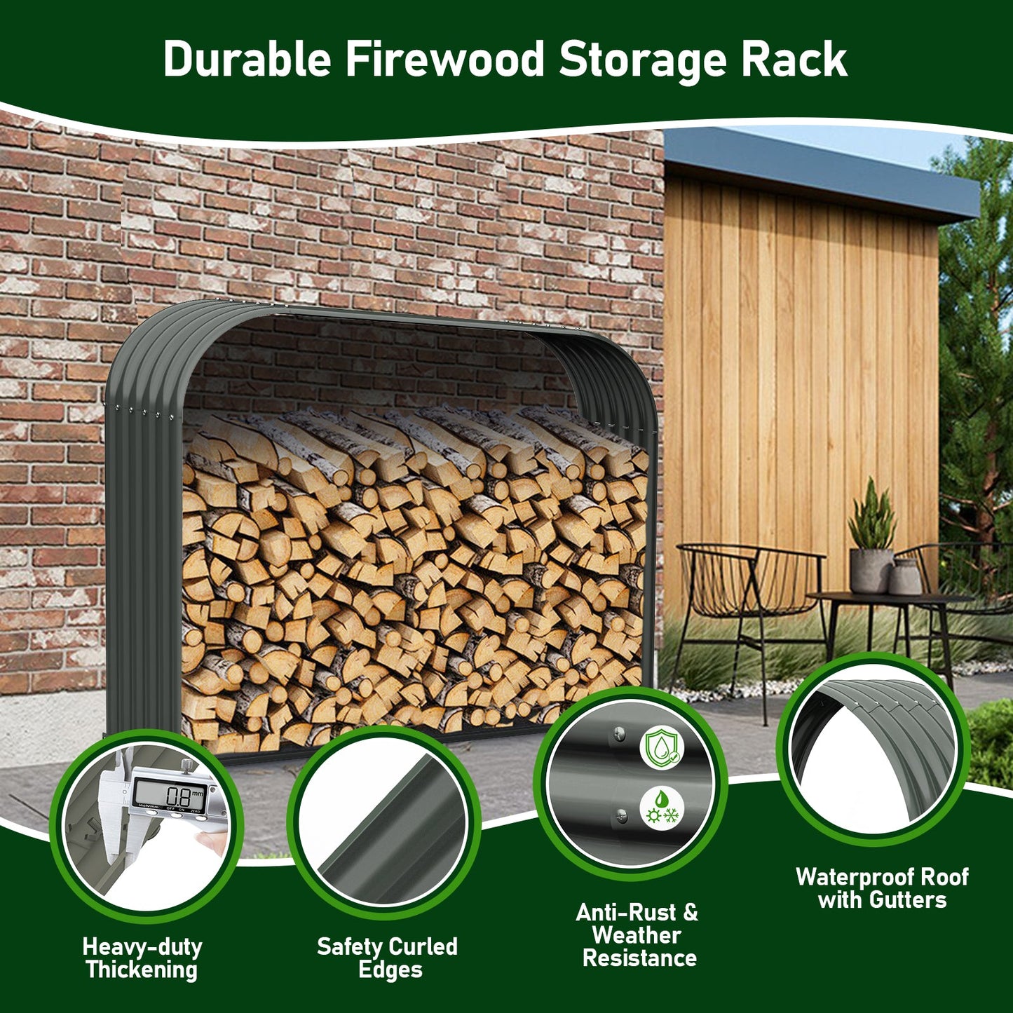 Set of 4:18"D x 59"W x 48"H, 29 cu ft, Heavy Duty Log Holder, Galvanized Steel Firewood Storage Organizer