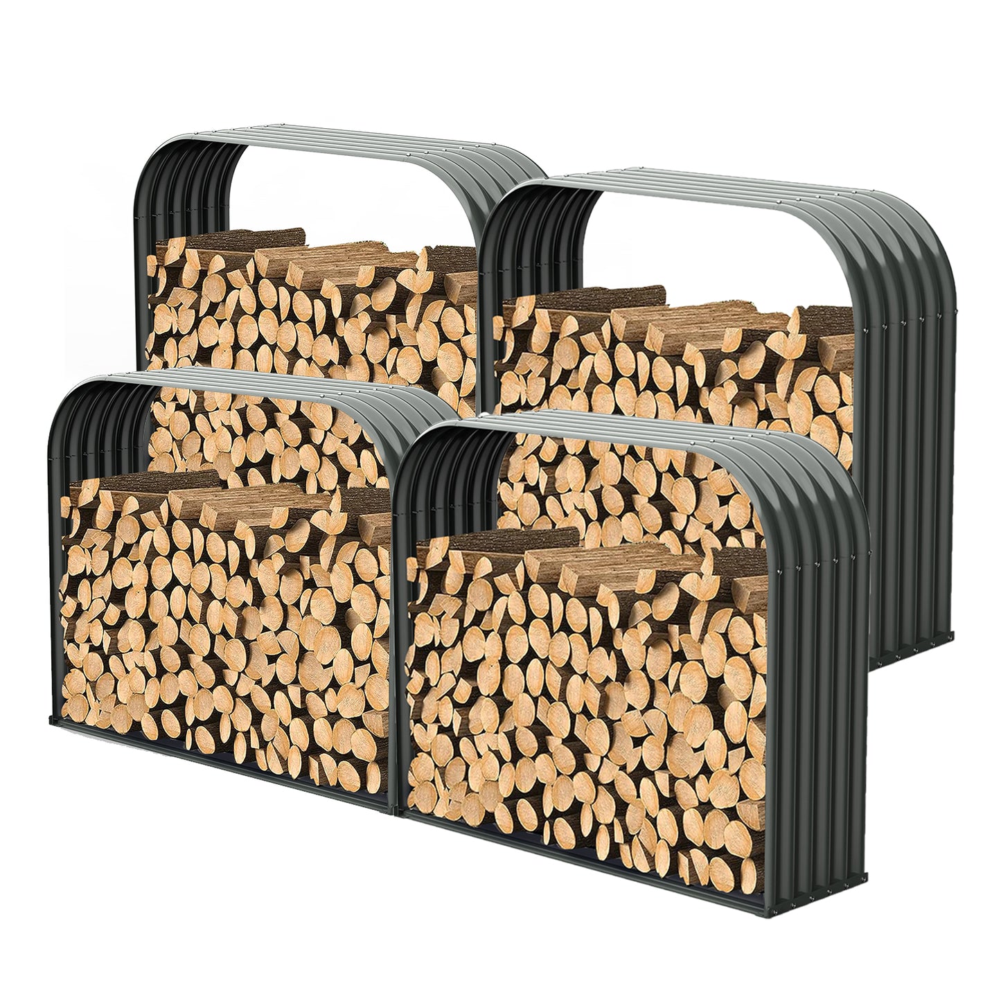 Set of 4:18"D x 59"W x 48"H, 29 cu ft, Heavy Duty Log Holder, Galvanized Steel Firewood Storage Organizer
