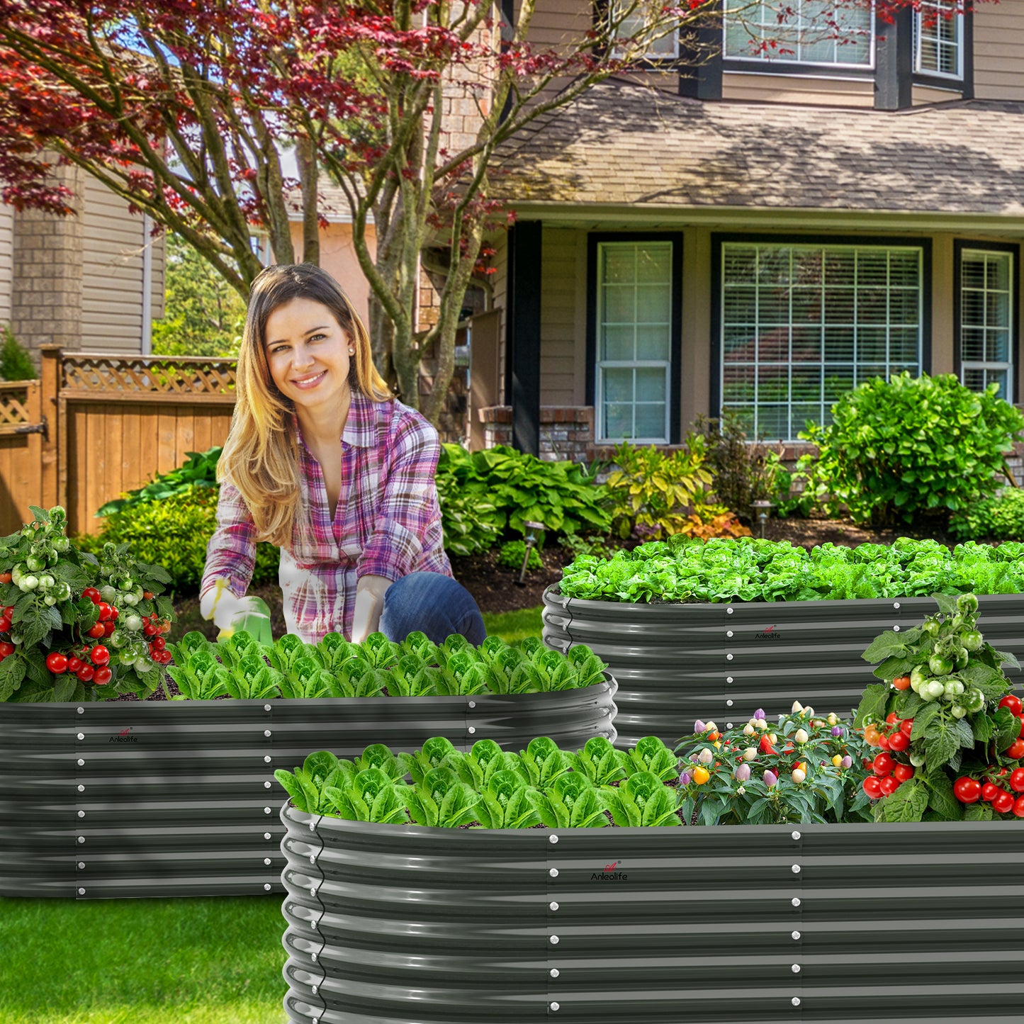 Set of 9: 8x4x2ft Oval Modular Metal Raised Garden Beds (Grey)