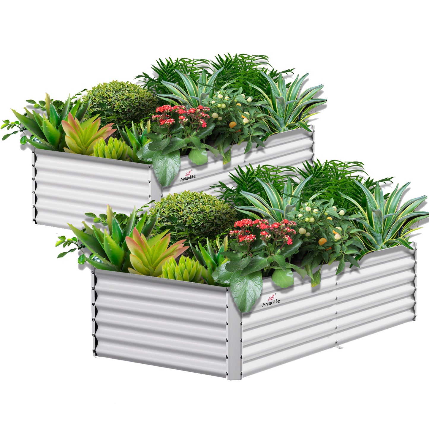 Set of 2: Rectangular Modular Metal Raised Garden Beds (White)