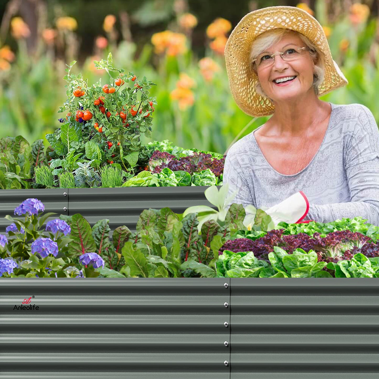 Set of 2: Rectangular Modular Metal Raised Garden Beds (Grey)
