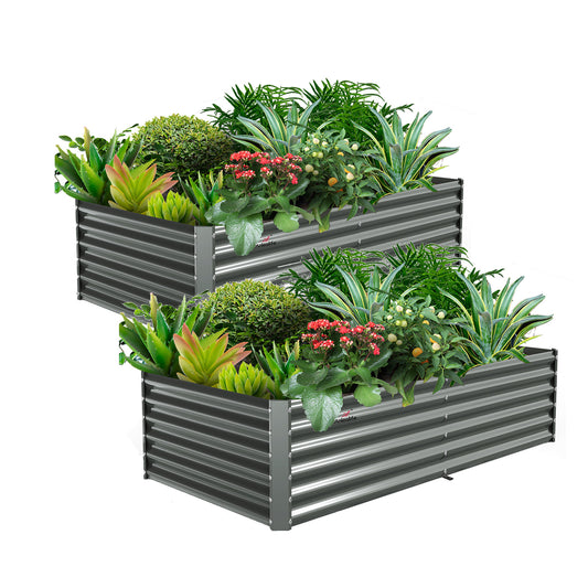 Set of 2: 8x4x1.5ft Rectangular Modular Metal Raised Garden Beds (Grey)
