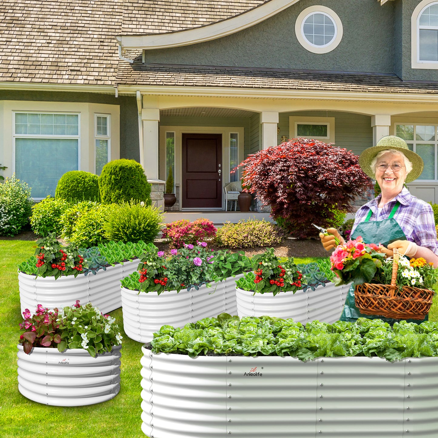 Set of 6: 2pcs(4x1.5ft) & 4 pcs (6x3x2ft) Metal Raised Garden Bed (White)