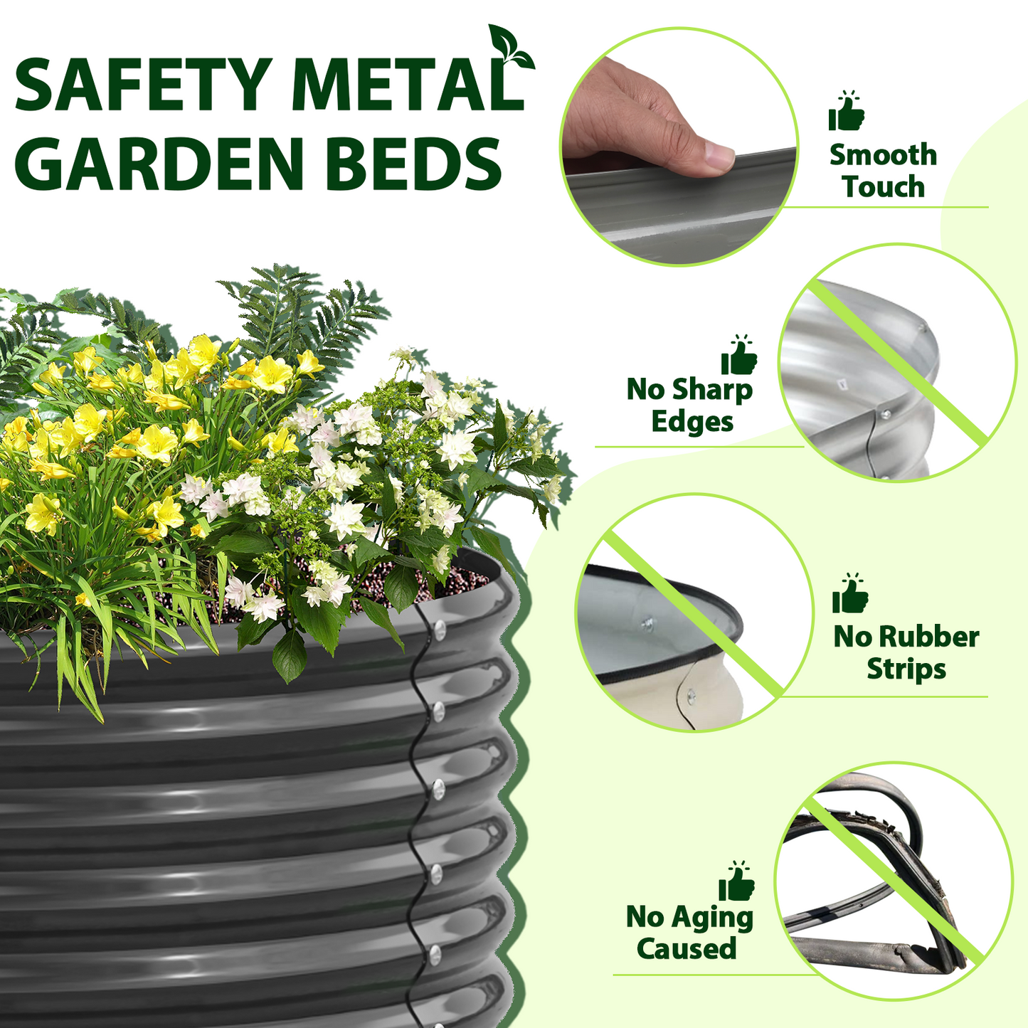 Set of 6：6x2x1.5ft Oval Metal Raised Modular Garden Bed (Grey)