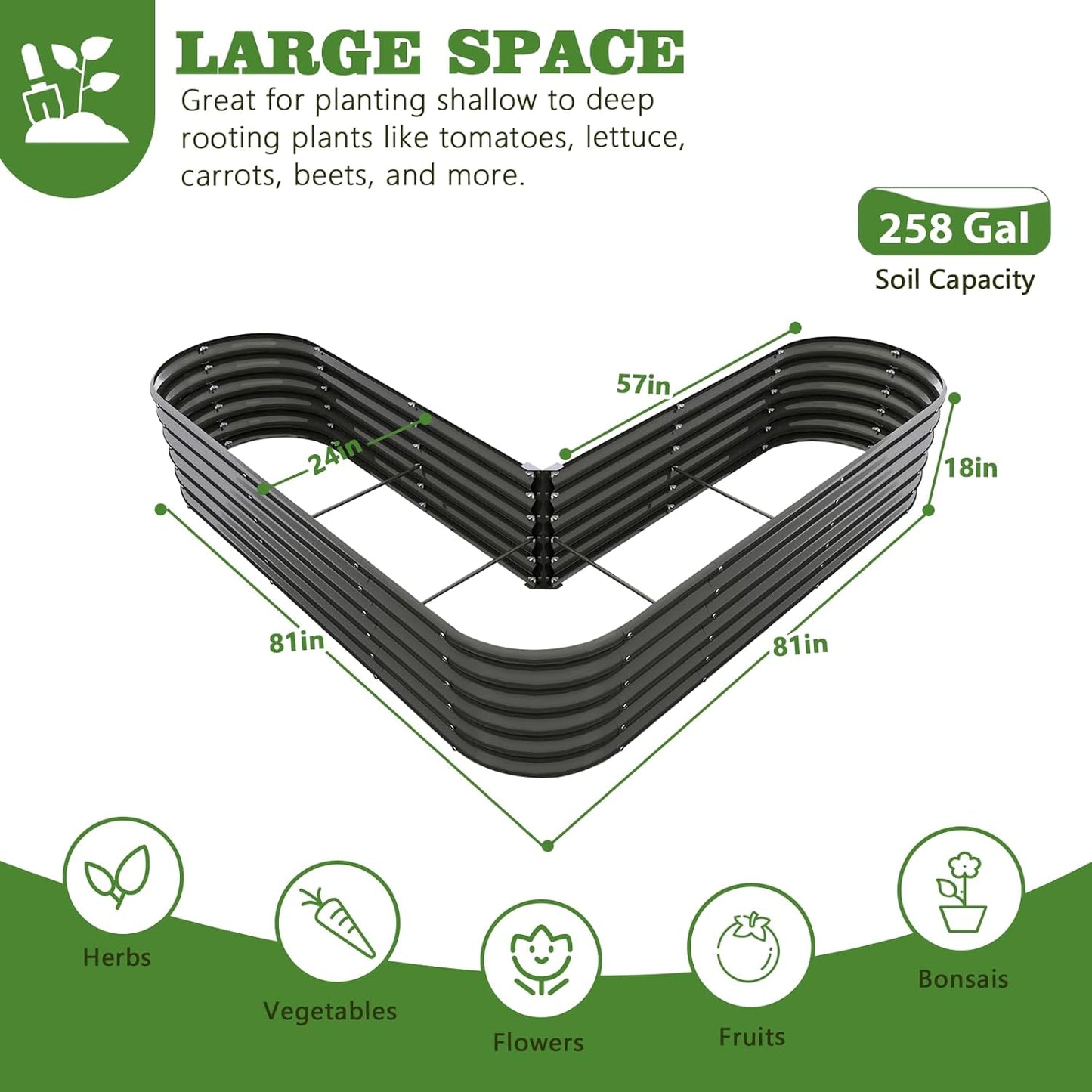 18" Tall Modular Raised Garden Bed Set, 33-Piece Grey Layout for Customizable Gardening