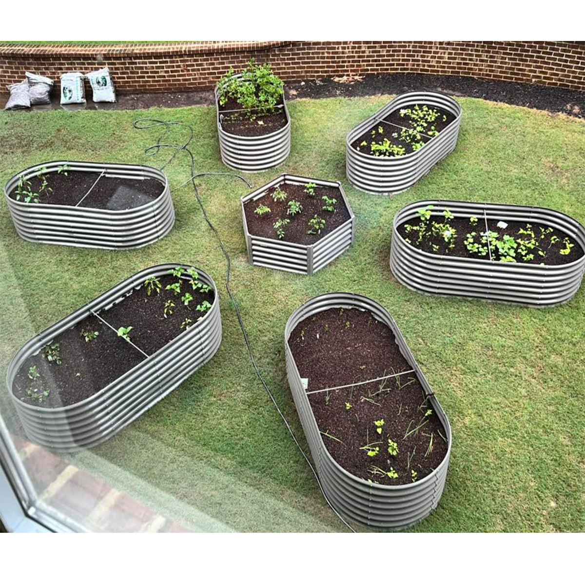 Set of 7: 8x4x1.5ft Oval & Hexagon-shaped Metal Raised Garden Bed (Grey)