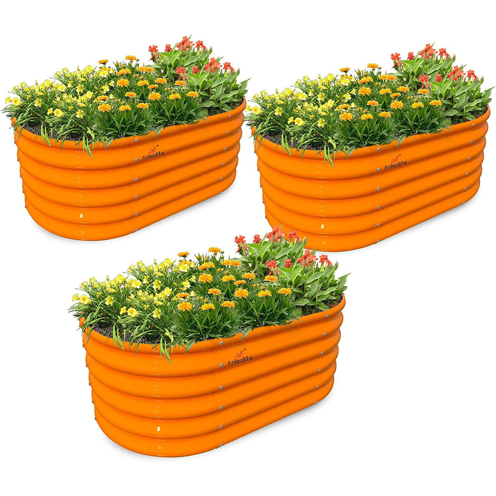 raised garden planter plastic 3-pack Kids Mini Blue Metal Oval Raised Garden Bed Planter Box For Planting Vegetables (40 In. L X 24 In. W X 18 In. H) A Anleolife Color: Orange