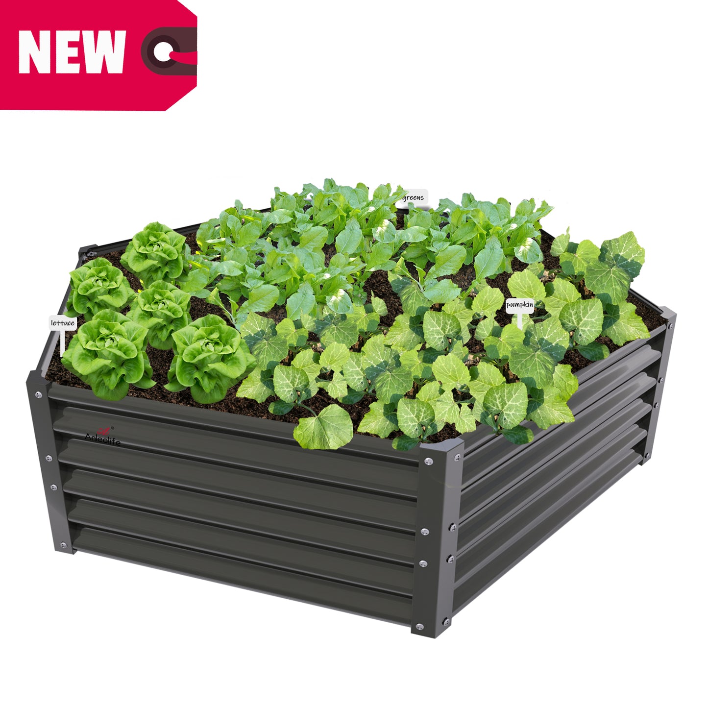 70''x60''x18'' Hexagon Galvanized Steel Raised Garden Bed - Grey