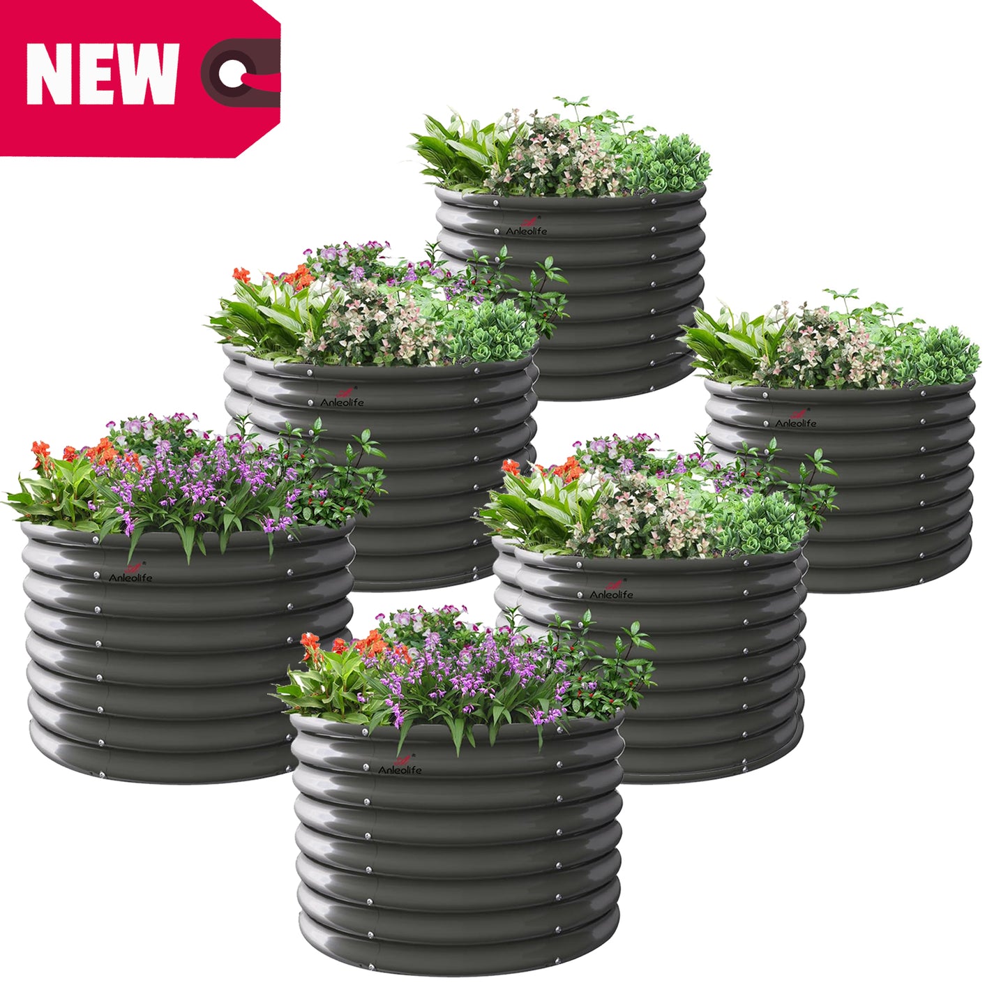 4x1.5ft / 3x2ft Round Modular Metal Raised Garden Beds Set (Grey)