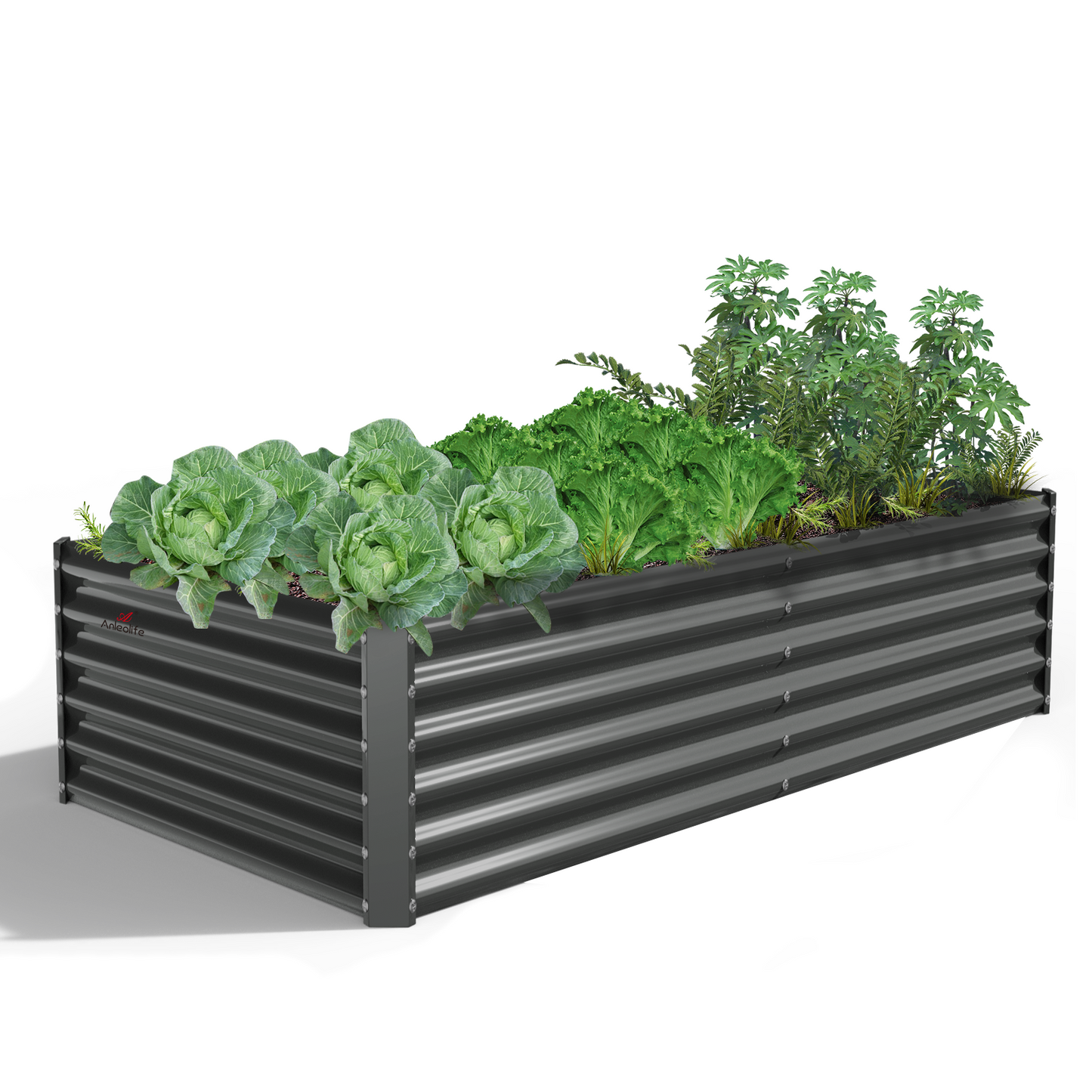 Set of 6: 6x3x1.5ft Rectangular Modular Metal Raised Garden Bed (Grey)