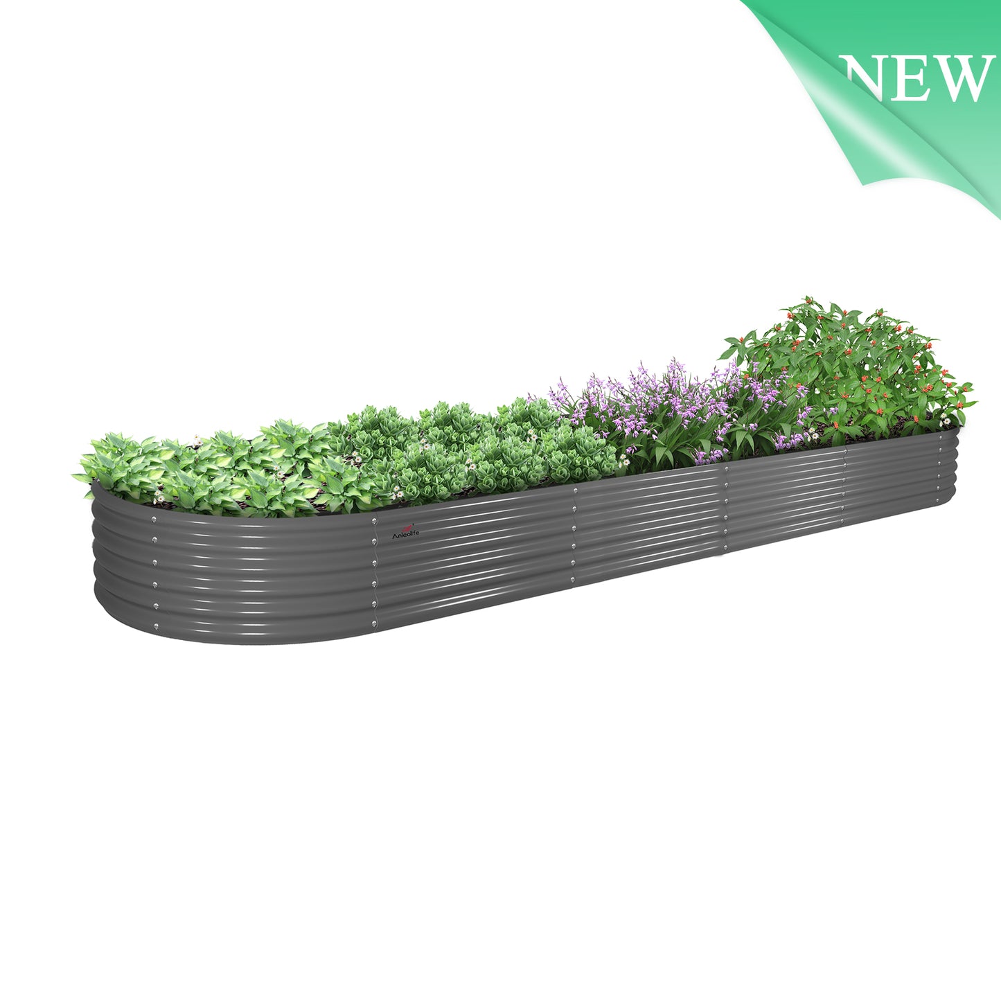 12x3x1.5ft Oval Modular Metal Raised Garden Bed (White/Grey)