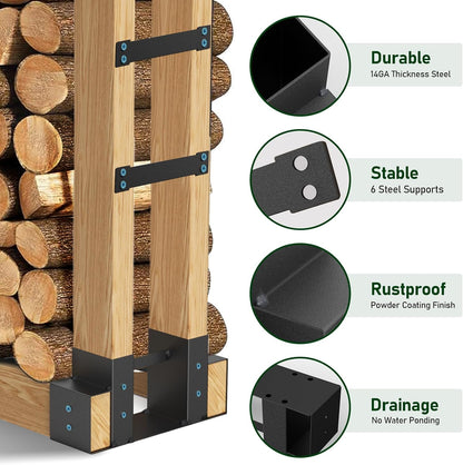 Set of 2: 6-Bracket Kit,Firewood Log Rack Bracket Kit, Adjustable to Any Length