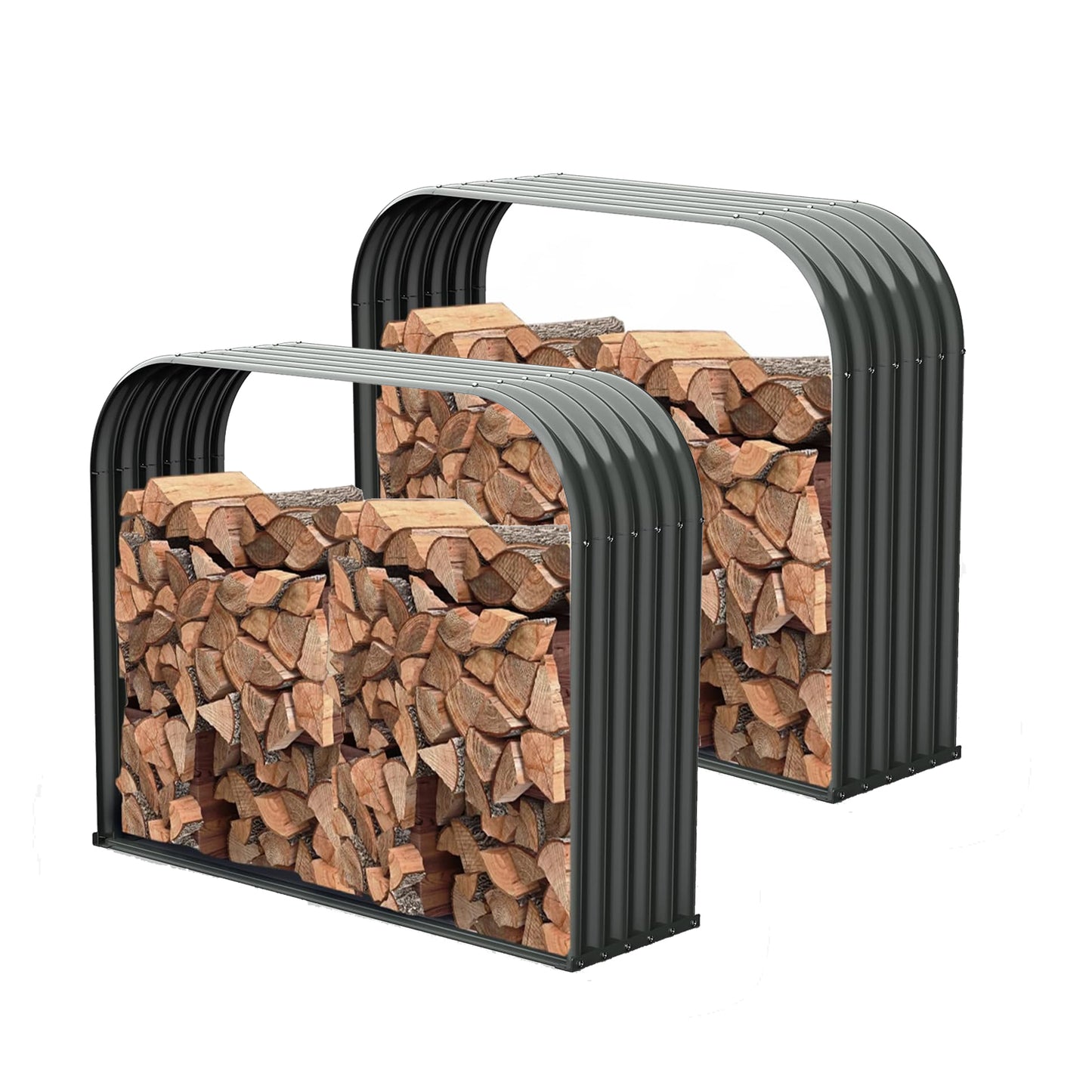 Set of 2:18"D x 54"W x 43"H,24cube feet,Heavy Duty Log Organizer, Galvanized Steel Firewood Rack