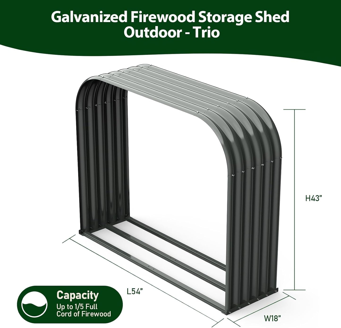 Set of 4:18"D x 54"W x 43"H,24cube feet,Heavy Duty Log Holder, Galvanized Steel Firewood Storage Shed,Gray